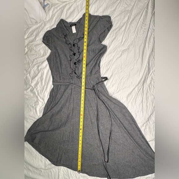 O’SHER USA 3X Y2K Ruffle Shirt Dress Gray Fit & Flare Belted Romantic Vintage - Picture 8 of 10
